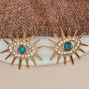 Free People Gold & Turquoise Evil Eye Sunburst Earrings
